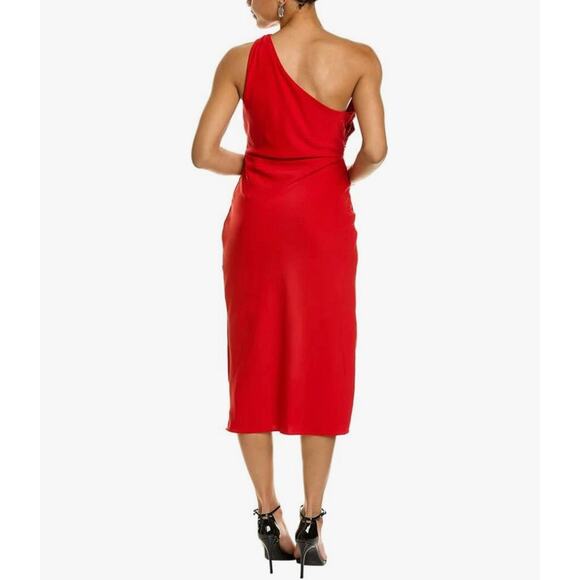 NWT Line & Dot One Shoulder Draped Slit Midi Dress – Red – Size M - Picture 2 of 13